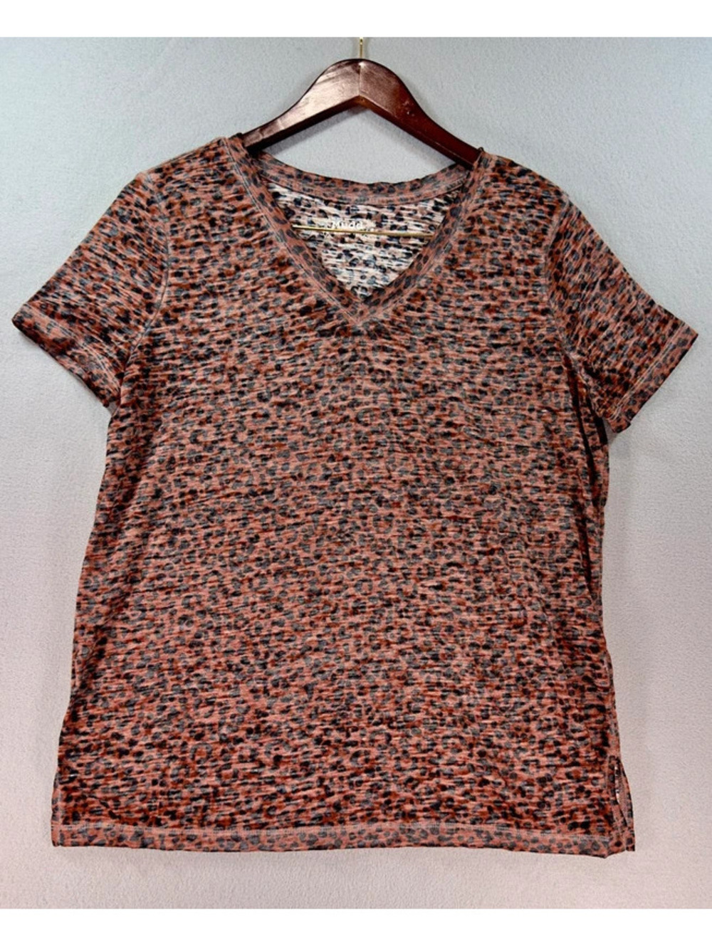 Mudd Leopard Print V-Neck T-Shirt Brown Black Y2K Top C0043